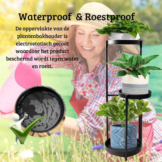 Relaxdays plantenrek metaal, 3 etages, inklapbaar, decoratieve plantenetagère, vintage, binnen en buiten, H 40 cm, wit
