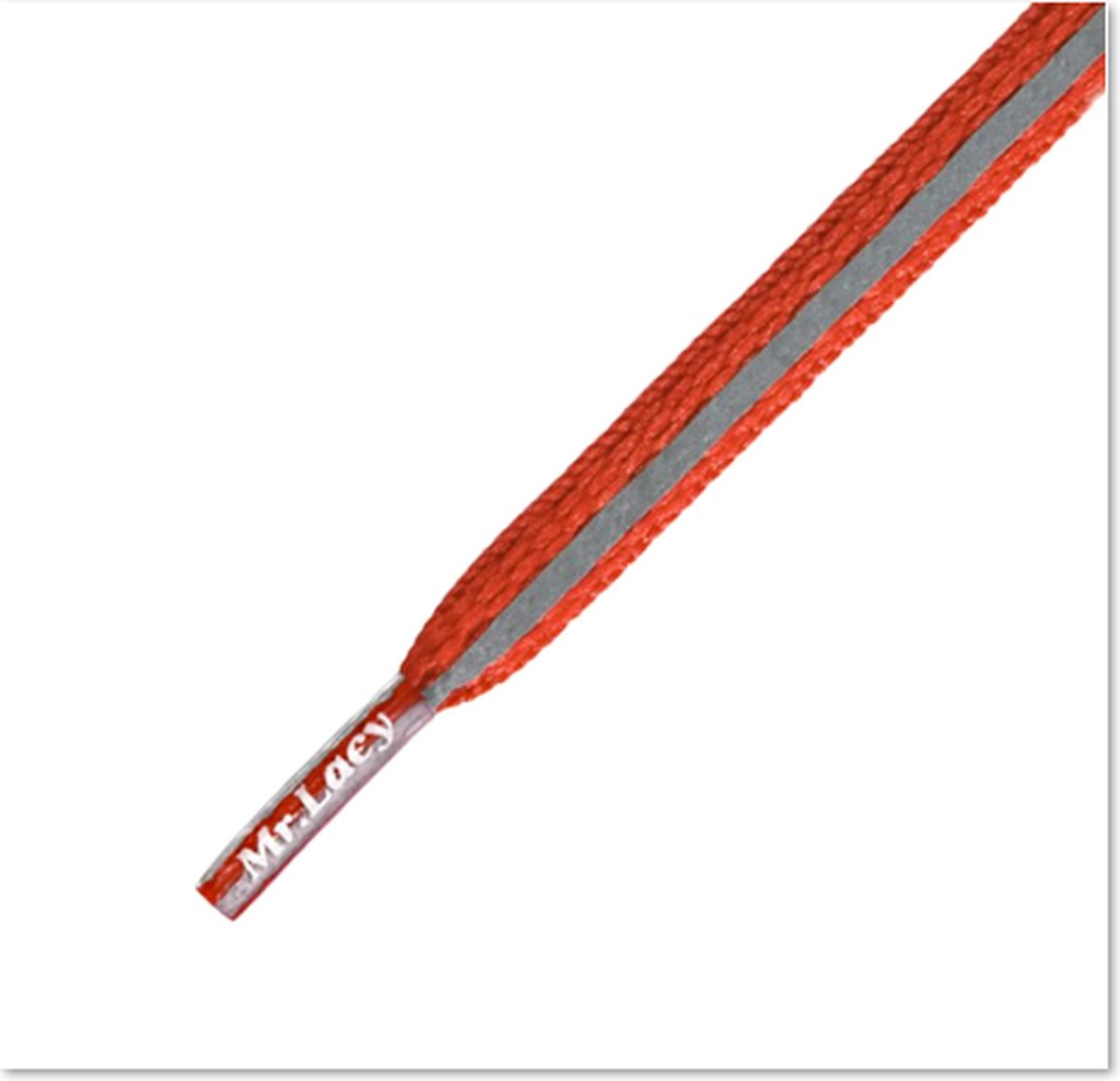 Mr.Lacy Flatties Reflective - sneaker veters met reflecterende strook - Party time! - Rood 130cm lang plat ca 1cm breed