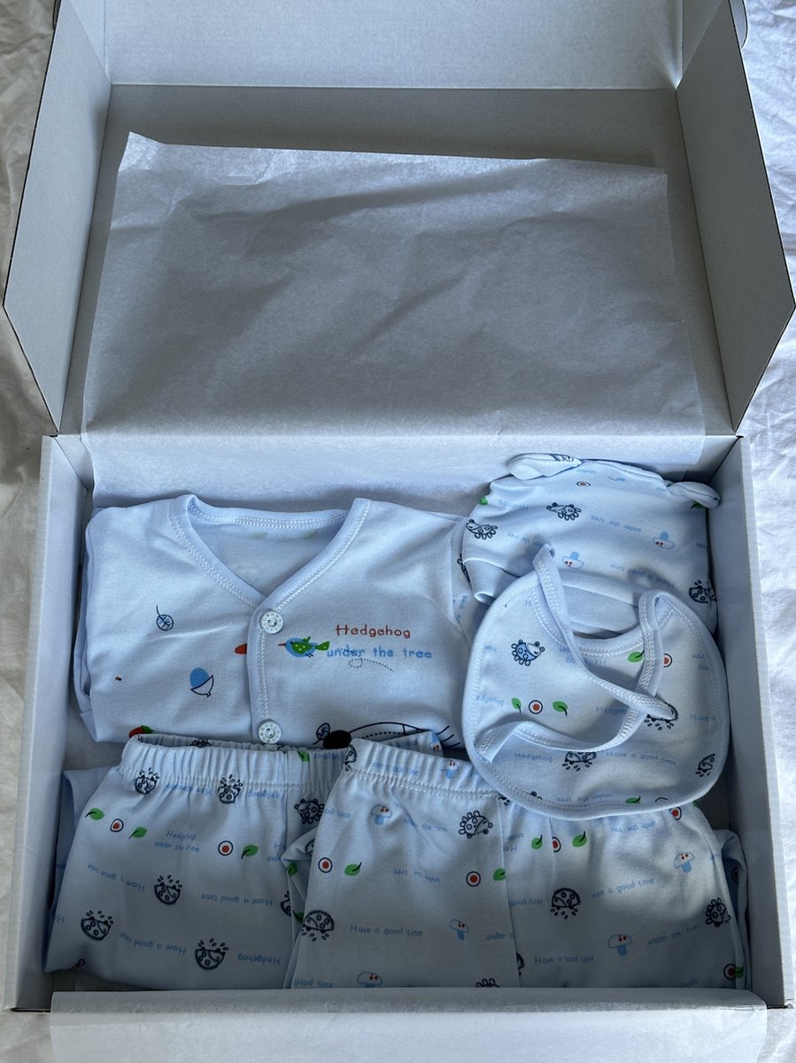 Goedkoopste Baby Geschenkset / Kraamcadeau, Blauw, 5 Delig, Babyshower, Jongen 0-3 Maanden