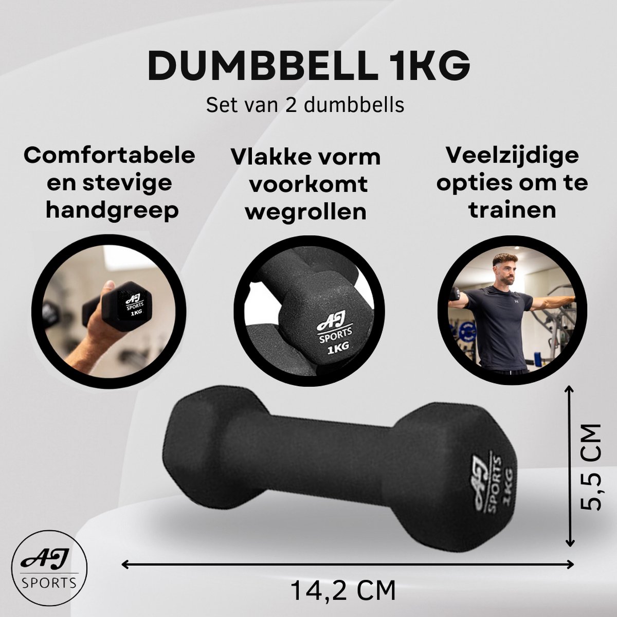 AJ-Sports Dumbells 1 kg - 2 x 1 kg dumbell - Gewichten - Dumbells set - Gewichten set - Halterset - Fitness gewichten - Krachttraining - Fitness – foto 2