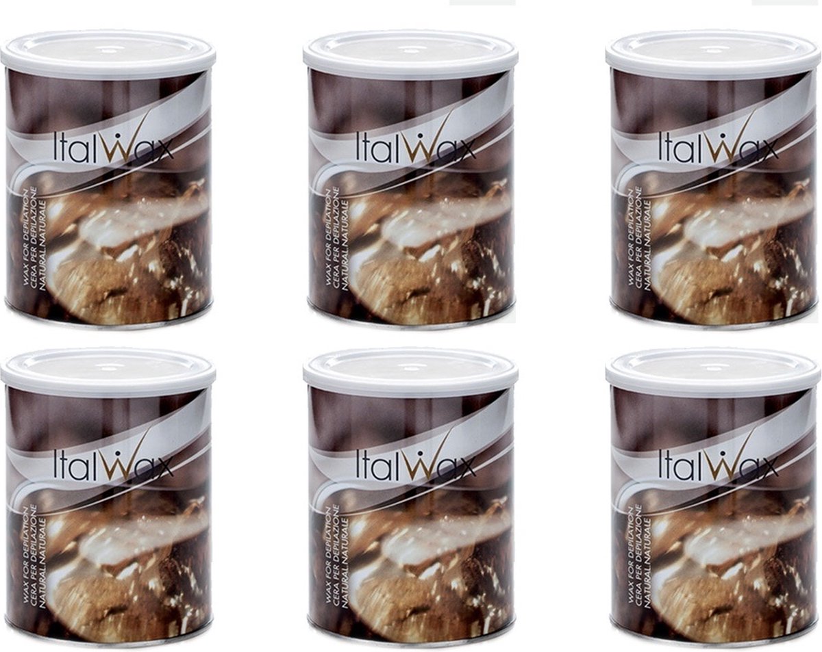 ItalWax Natuurlijke Warme Wax 800 ml 6x Blikken - Perfect voor Gladde Huid - Waxen - 6 Stuks