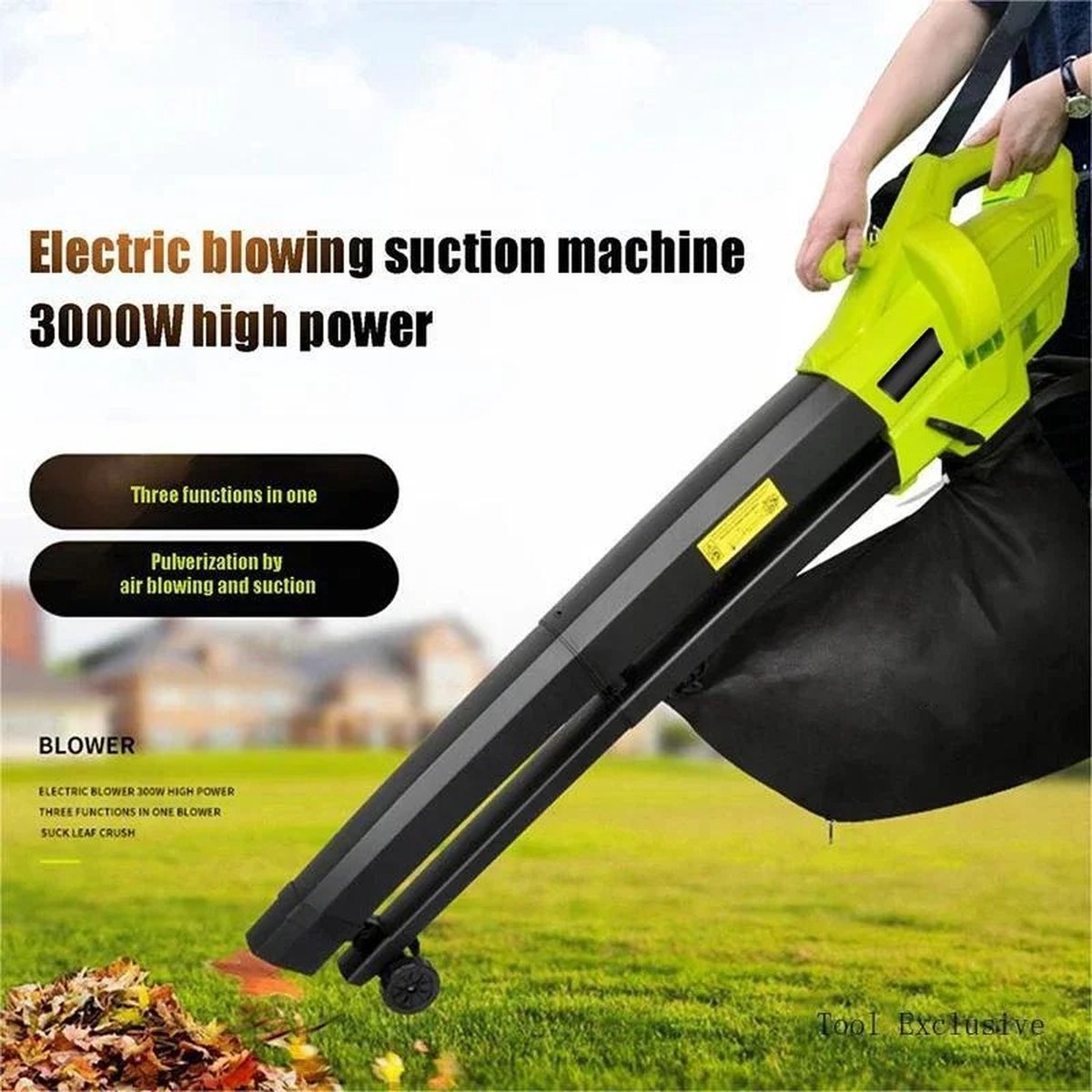 Bladblazer Elektrische Bladblazer Bladblaasapparaat Groen 3000W 3M kabel