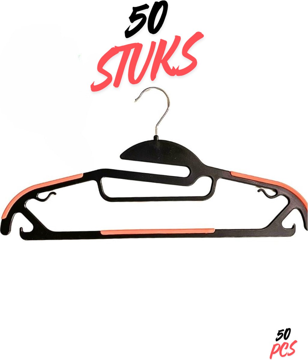 Longway-Kledinghangers- Luxe Kleerhangers -50 Stuks- Kledinghangers anti slip - Kledinghangers- Zwart-Oranje- Clothes Hanger- 50 pcs - Broekhanger -50 Stuks