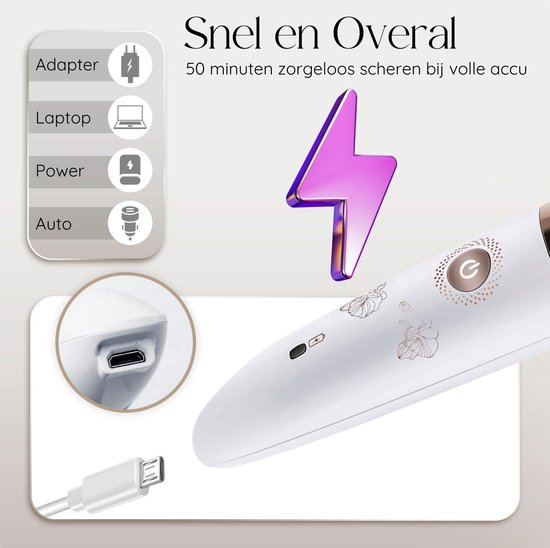 2-in-1 Ladyshave + Extra Scheerkop - Gezicht - Oksels - Benen - Bikinilijn - Scheerapparaat Vrouw - Ontharingsapparaat Electrisch Ontharen - Gezichtsontharing Dames - Trimmer Vrouw - Ladyshaves Bikini - USB Oplaadbaar