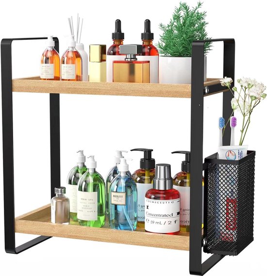 2-Tier Houten Aanrecht Organizer voor Badkamer - Teller Huidverzorging Organizers - Vanity Organizer - Kleine Mand