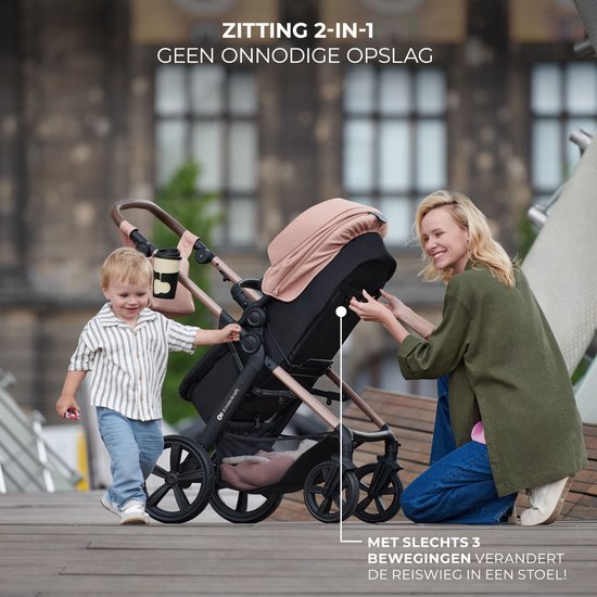Kinderkraft MOOV 2 - 3-in-1 Kinderwagen - Wandelwagen en kinderwagen - Grote lekbestendige wielen - TRAVEL SYSTEM met MINK PRO i-Size autostoeltje - Vergrote kap UPF50+ - Accessoires: bekerhouder, muskietennet, regenhoes, tas - Zwart van Kinderkraft — afbeelding 4