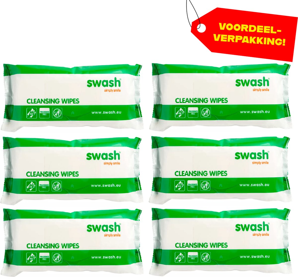 Goedkoopste 6x Swash Cleansing Wipes Parfumvrij - Voordeelverpakking!