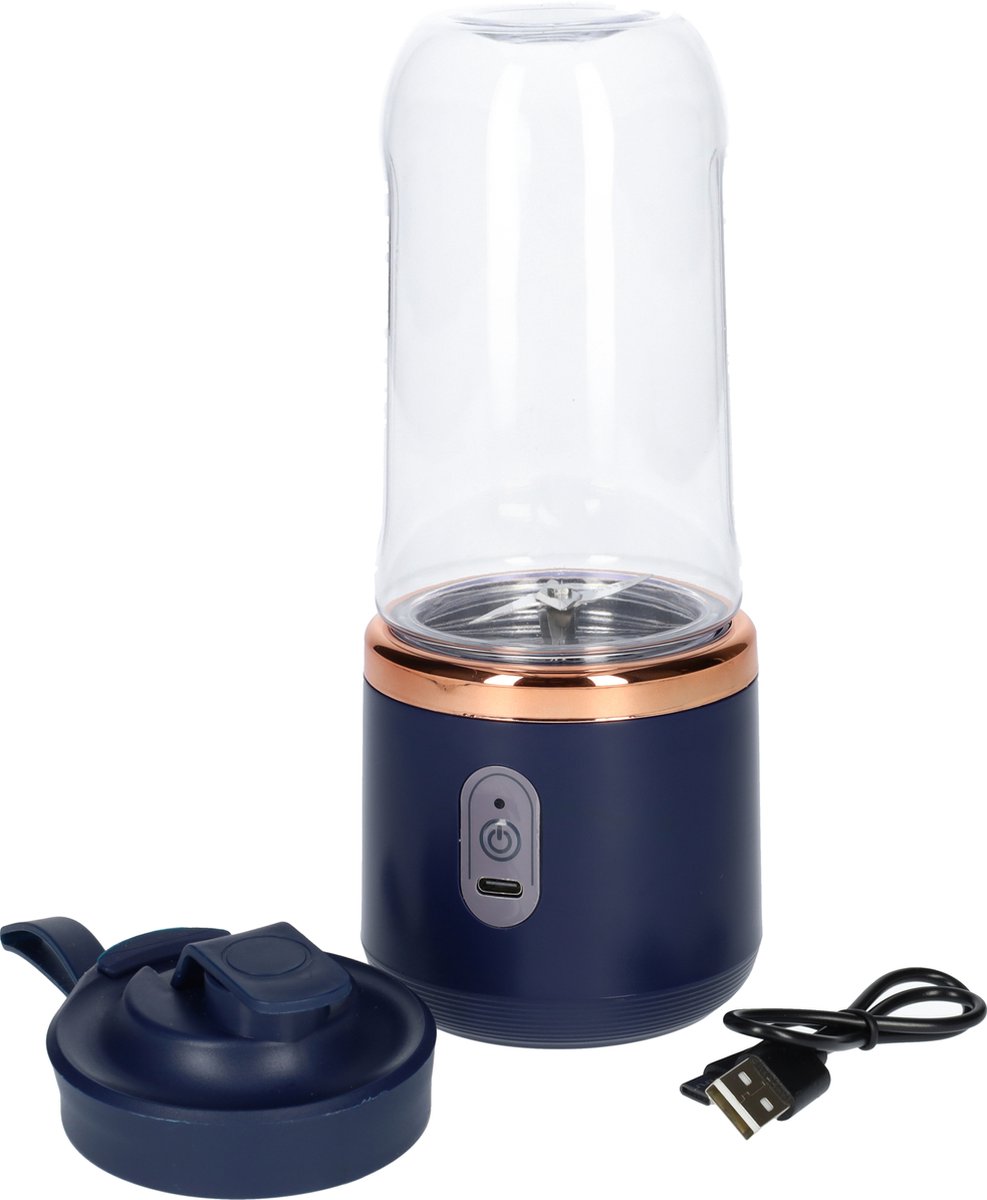 Smoothie Blender - Draagbare Blender - Portable Blender met Handige Drinkbeker - 400ml - USB-C Oplaadbaar - Mini Blender - Midnight Blue