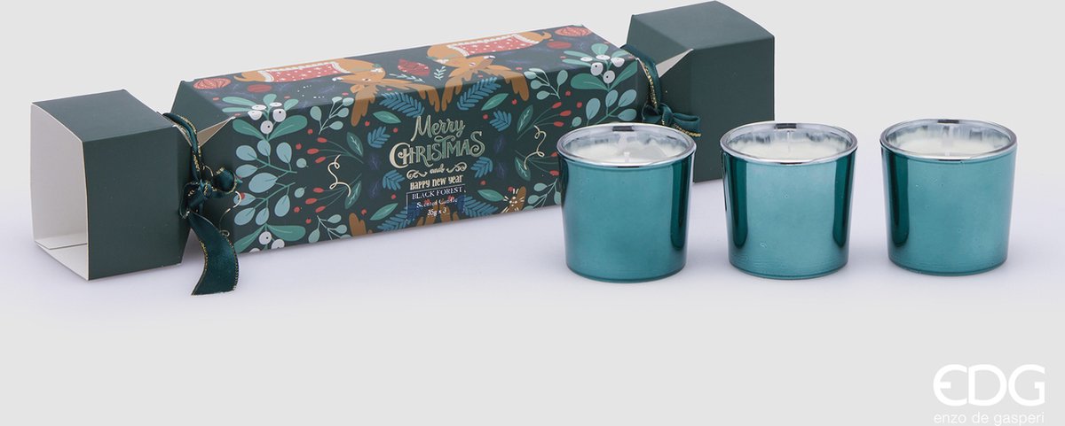 EDG - Enzo De Gasperi - Giftset van 3 vrolijke geurkaarsjes Zwart Woud H5cm