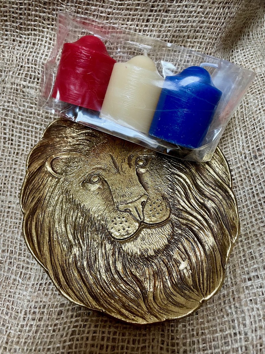 Hollande set Kaarsen en leeuwen schaaltje - Kaars - Schaal - Goud - Rood - Wit - Blauw - Nederland - NL - Nederlands - Cadeau set - Kado - Woon - Woonaccessoire - Woonaccessoires - Sfeer - Ontspanning - Interieur - Home - Deco - Decoratie Decoratief