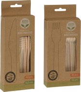 BBQ/verjaardag/camping bestek set - mes en vork - 40 personen - hout - 16cm - eco friendly - wegwerp