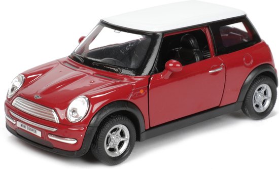 Welly Speelgoed Mini Cooper auto - rood - die-cast metaal - 11 cm - modelauto