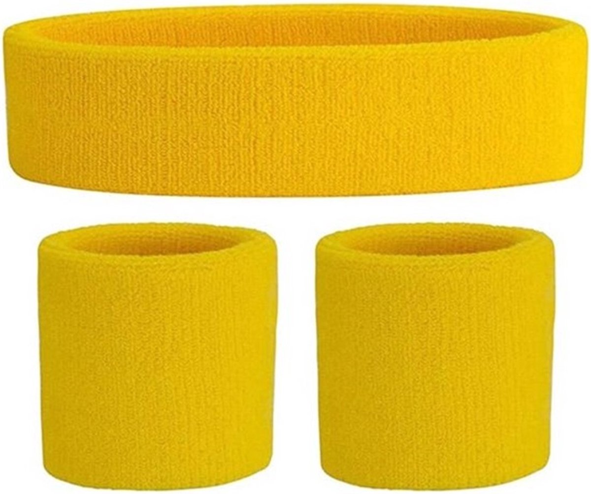 Hoofdband en 2x Polsbandjes Setje I Zweetband I Zweetbandjes I Hoofd en Pols I Sportbandjes I Geel