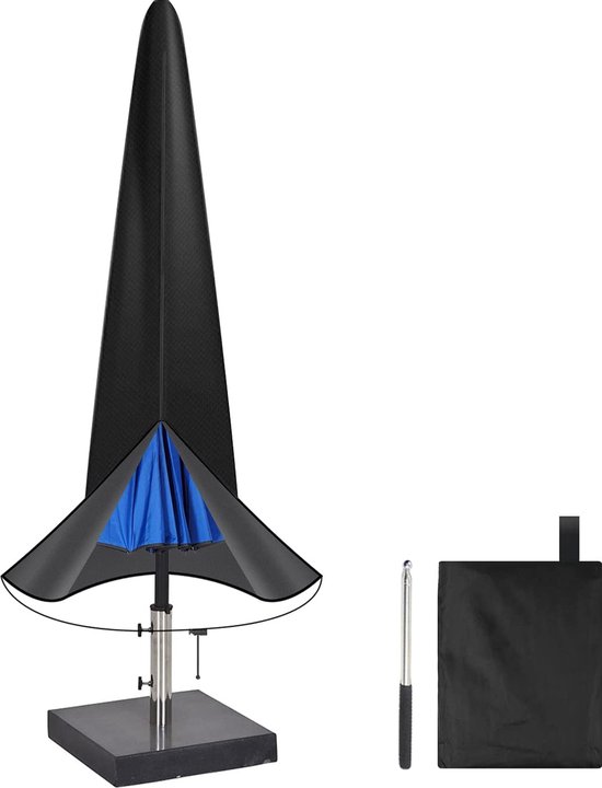 Volcan Parasolhoes voor Staande Parasol - Met Rits en Stok - Waterdicht - Oxford 420D - Tot 300cm - Zwart