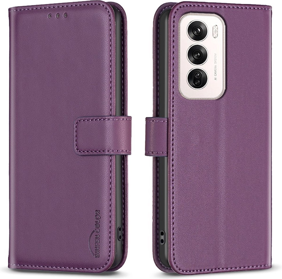 BINFEN Hoesje - Geschikt voor OPPO Reno12 Hoesje - BINFEN Book Case - Paars