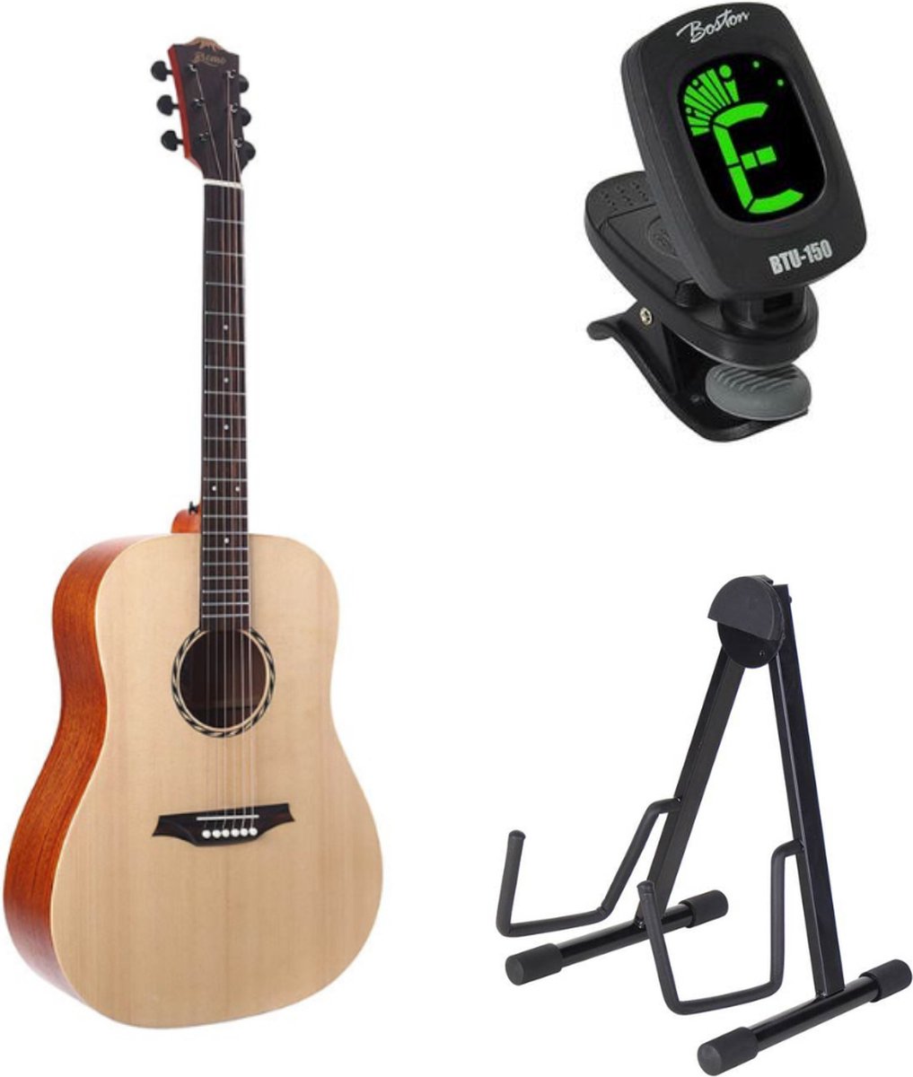 Bromo BAT1NL bundel linkshandige dreadnought akoestische western gitaar