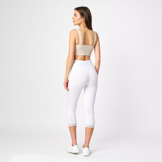 Merry Style MS-MS10-224-LE Dames Capri Leggings met Kant - Sport - Vrijetijdsbroek - 3/4 Lengte - Katoen - Wit - 3XL