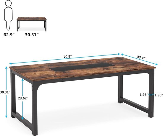 Tribesigns Bureau, computertafel, 180 x 90 x 75 cm, moderne bootvormige pc- tafel, werktafel voor thuiskantoor, vergadertafel, lichte houtnerf Tribesigns Bureau, computertafel, 180 x 90 x 75 cm, moderne bootvormige pc- tafel, werktafel voor thuiskantoor, vergadertafel, lichte houtnerf