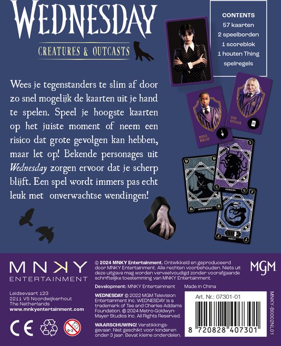 Spel Creatures And Outcasts kaartspel Wednesday voor kinderen en volwassenen.