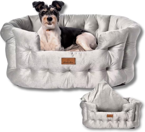 Fluffy Paw - Groot Luxe Hondenbed - Wasbaar - Hondenkussen - Gewatteerd Hondenmand - Hondensofa - Kattenbed - Hondenmanden - 75 x 65 cm - velvet grijs
