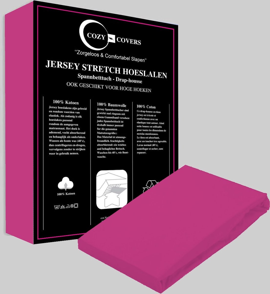 Cozy covers Jersey hoeslaken 100% katoen 90x200 cm - rondomelastiek + 30 cm matrasdikte - Roze