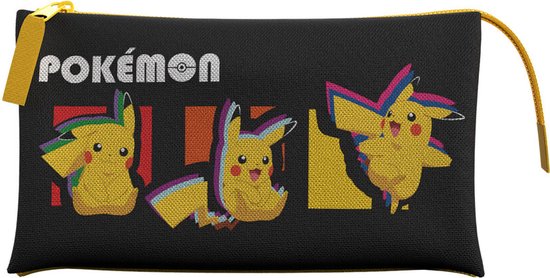 Pokemon - Etui - 3 vakken - Pikachu - Zwart