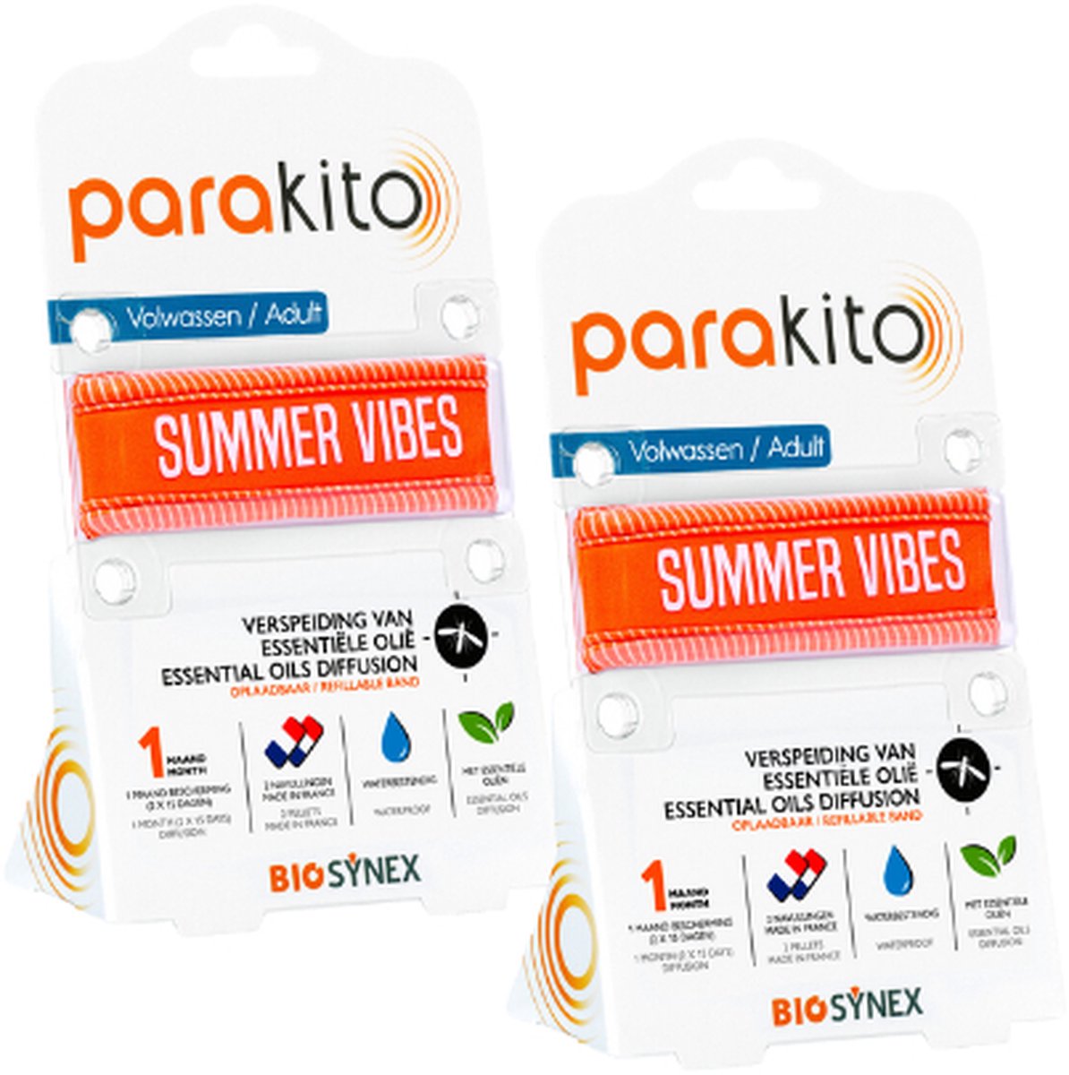 Goedkoopste Parakito Oplaadbare Anti-Muggen Armband - Volwassen Oranje x2 - Plant-Based Bescherming - Navulbaar - Innovatief