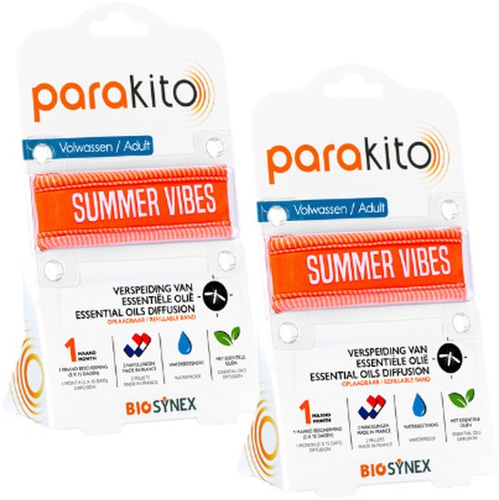 Parakito Oplaadbare Anti-Muggen Armband - Volwassen Oranje x2 - Plant-Based Bescherming - Navulbaar - Innovatief
