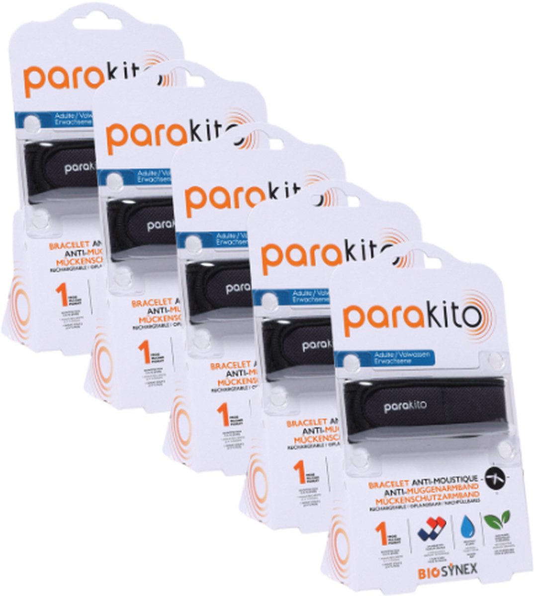 Goedkoopste Parakito Oplaadbare Anti-Muggen Armband - Volwassen Zwart x5 - Plant-Based Bescherming - Navulbaar - Innovatief
