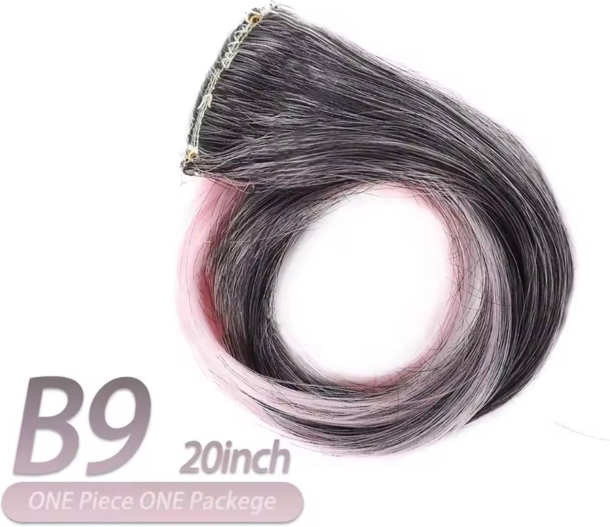 Clip in hair extension - Grijs/Lichtroze - plukje haar