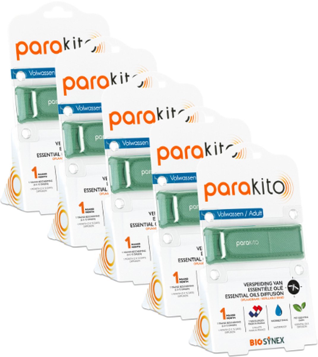 Goedkoopste Parakito Oplaadbare Anti-Muggen Armband - Volwassen Kaki 5x - Plant-Based Bescherming - Navulbaar - Innovatief