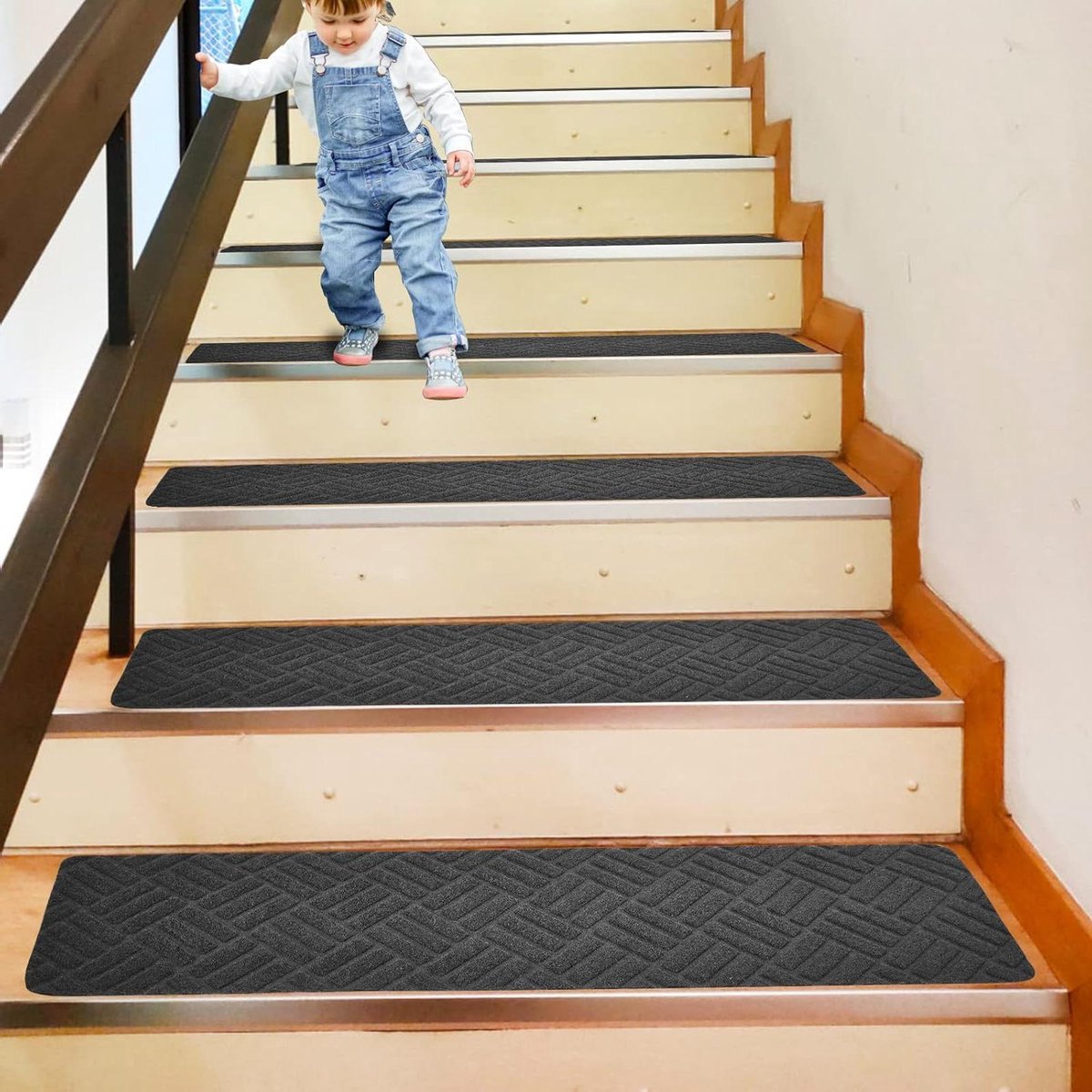 Tapijttraptreden lopers antislip 76 x 20 cm - set van 15 - zelfklevend - wasbaar - veiligheidstapijtovertrek - kinderen en huisdieren
