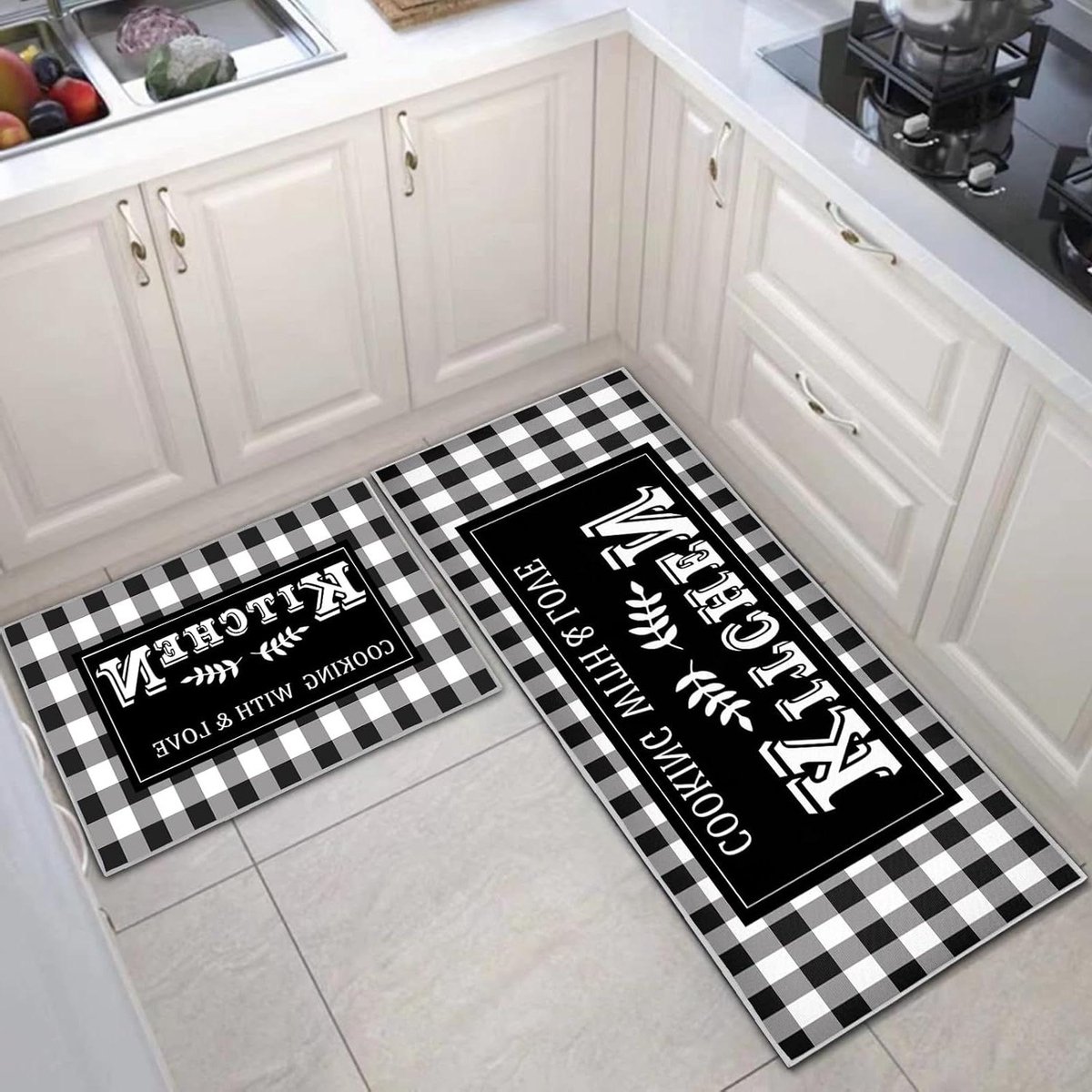 Antislip duurzame keukentapijtmatset - 2 stuks wasbaar tapijt voor keuken en wasruimte - 40 x 60 + 40 x 120 cm