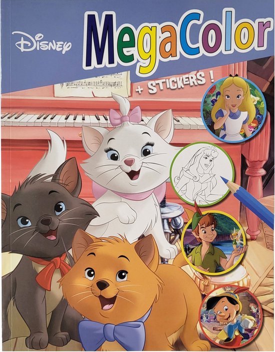 Disney Megacolor - 125 kleurplaten en 1 vel Stickers - Disney Classics - Alice in Wonderland - Aristokatten - Robin Hood - Frank en Vrij - Kleuren - Tekenen