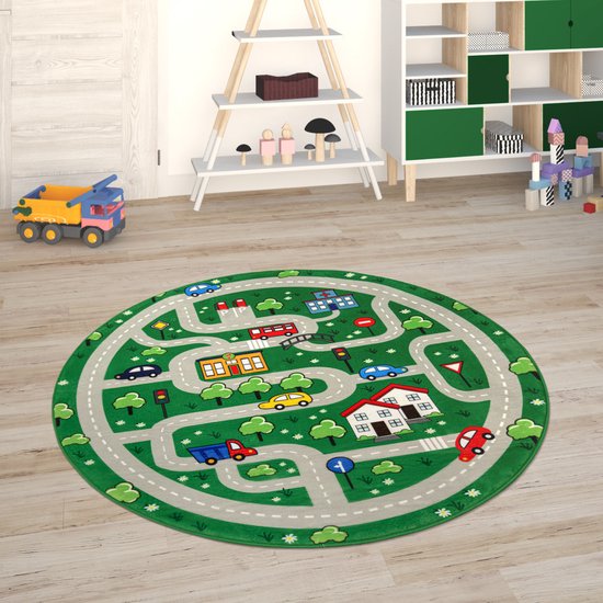 Paco Home Kindervloerkleed Kinderkamer Babykleed Stratenvloerkleed Speelvloerkleed, Maat: 120 cm rondje, Kleur:Wit