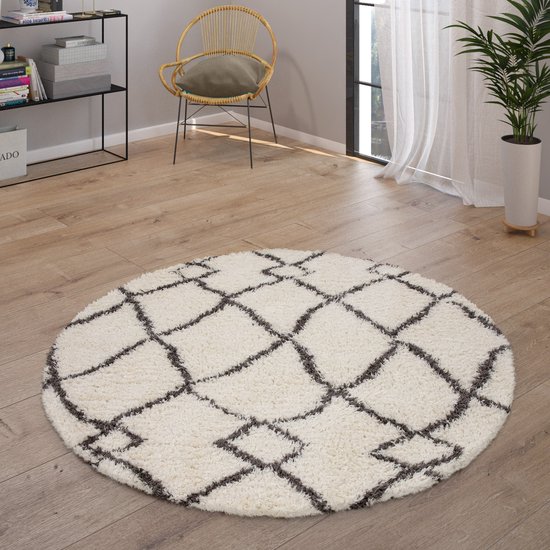 Paco Home Hoogpolig Vloerkleed Woonkamer Shaggy 3D Look Ethno Boho Vintage Look Zacht, Maat:160x220 cm, Kleur:Crème 6