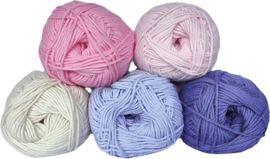 Ball Bundle - Fil au crochet 100% coton - Paquet de 5 boules de coton au crochet - 5 x 50 grammes - Love (006) - Candy à Cotton - Micha Yarns