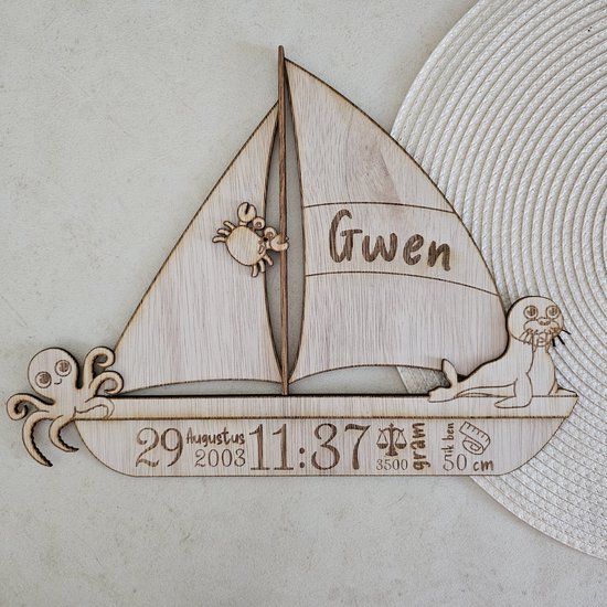 Houten gepersonaliseerde geboortebordjes - kraaamcadeau - babyshower - cadeautip - geboorte van Woodstag — afbeelding 2