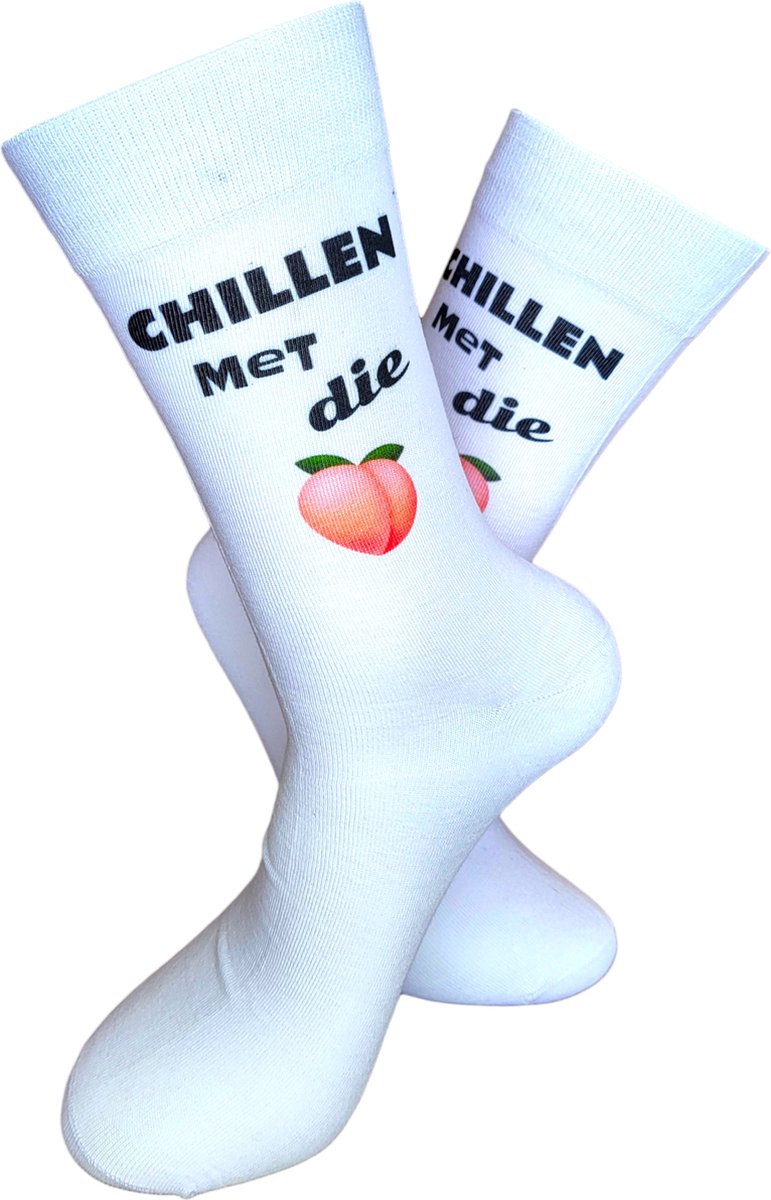 Chille met die billen - Fun - Verjaardags cadeau - Ontspanning - Relax - vrolijke sokken - valentijns - grappige sokken - Leuke sokken- Tekst sokken - Witte sokken - Goedkope kado - leuke dames en heren sokken