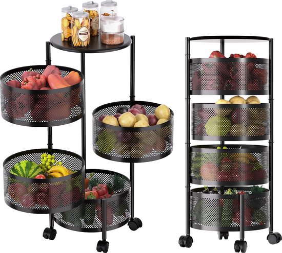 ACROSSPART Groentemand, opbergrek met 5 niveaus, rolwagen, keuken met wieltjes, groenterek, voor groenten en fruit, stapelbare draadmanden ACROSSPART Groentemand, opbergrek met 5 niveaus, rolwagen, keuken met wieltjes, groenterek, voor groenten en fruit, stapelbare draadmanden