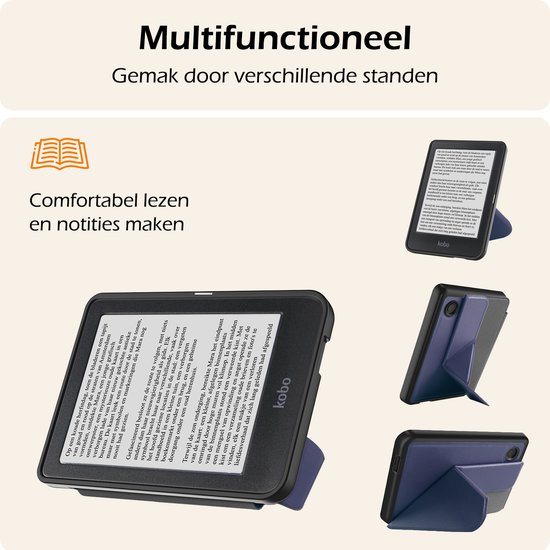 Hoesje Geschikt voor Kobo Clara BW Hoes Book Case Trifold - Hoes Geschikt voor Kobo Clara BW Hoesje Book Cover Met Screenprotector - Donkerblauw van Hoesje  — afbeelding 3