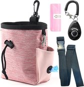 Sac de récompense pour Chiens avec bandoulière et clicker – Sac banane pour biscuits, Snacks et Sacs à déjections canines – Sac de dressage rose – Forfait de démarrage pour dressage de chien