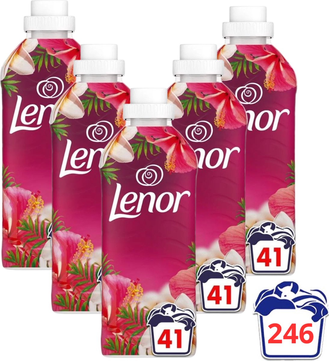 Goedkoopste Lenor wasverzachter 'Gemberlelie en Guava' Escape - 246 wasbeurten - 6 flessen van 861ML (Elke fles 41 wasbeurten