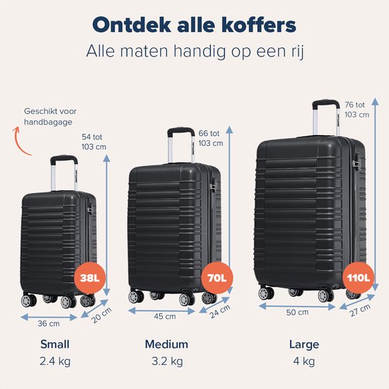 TRVLMORE Handbagage Koffer - 38L - Cijferslot - Lichtgewicht - Trolley - 54x34x20cm - Past binnen 55x40x20 cm - Zwart