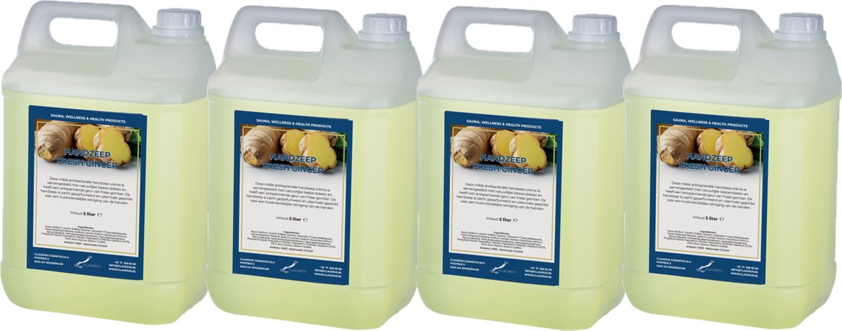 Goedkoopste Handzeep Fresh Ginger 5 liter - set van 4 stuks - navulling - Voordeelverpakking
