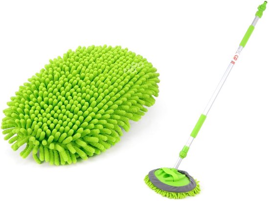 GES 109,2 cm autowasborstel, 15° gebogen autoreinigingsborstel met extra lange uittrekbare handgrepen voor het wassen van auto, caravan, bestelwagen, vrachtwagen, zachte chenillekop