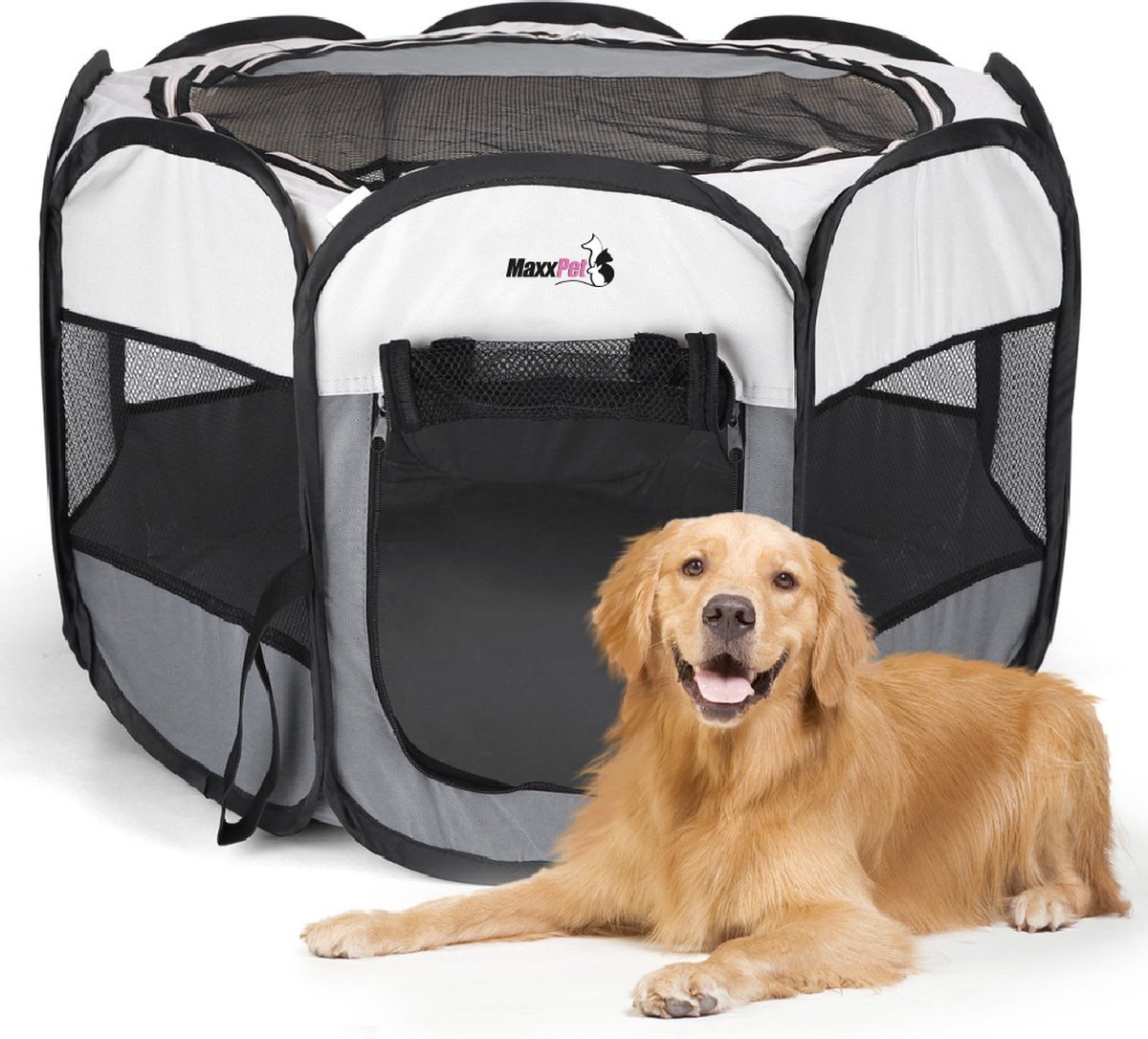 MaxxPet Opvouwbare Bench - Hondenren Stof - Puppytent - Ronde Reisbench - Opvouwbare Puppyren Nylon - 125x60cm - Grijs