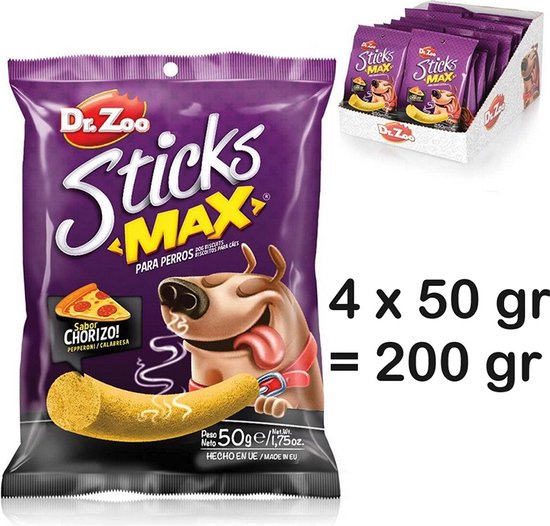 Foto: 4 x dr zoo hondensnack aanvullende voeding 50 gr sticks max chorizo 4 x 50 gr 200 gr