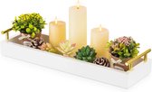 Rechthoekige lange smalle lade - witte decoratieve dienbladen voor woondecoratie - kandelaar trays - middelpunt lade met gouden handgrepen - voor eettafel koffiebar woonkamer wooden tray