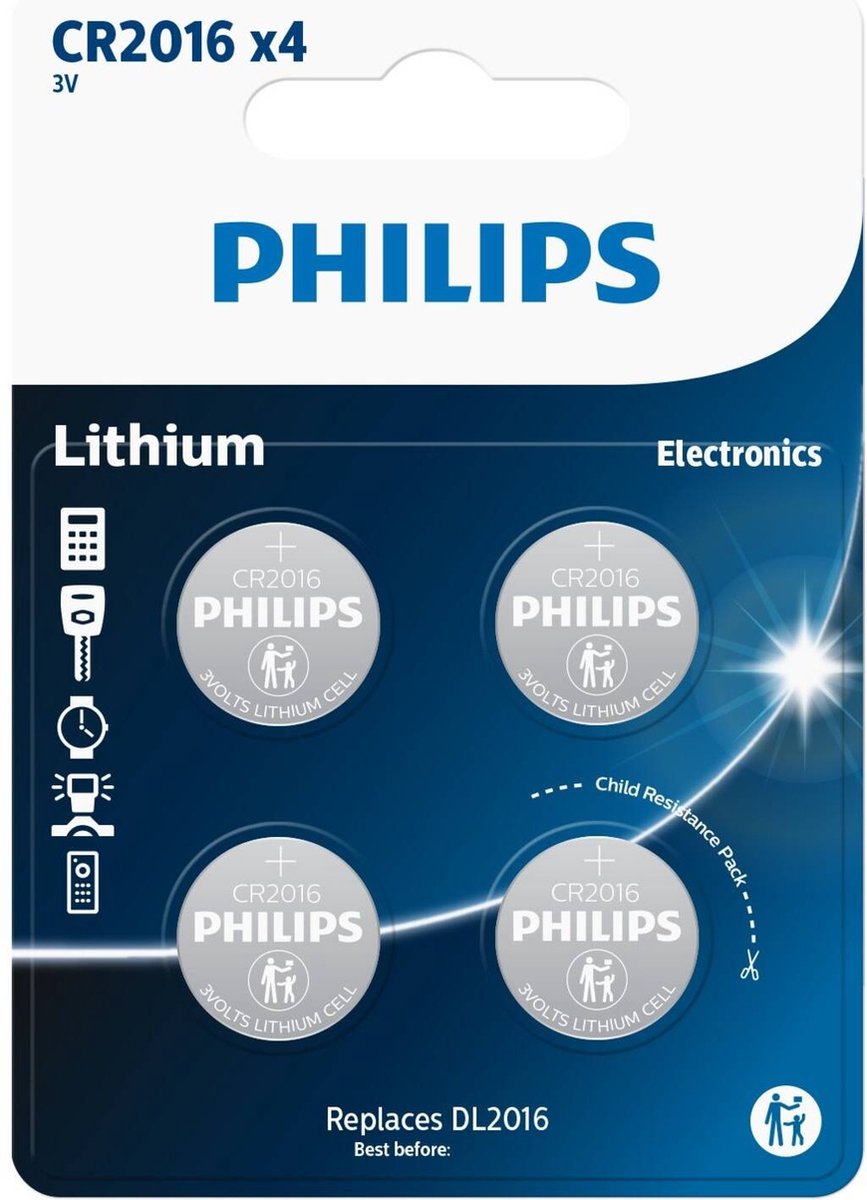 Philips CR2016 3v Lithium Knoopcel Batterij 4 Stuks